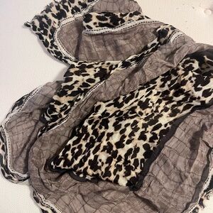 Guess Animal Print Scarf in Black and Brown
